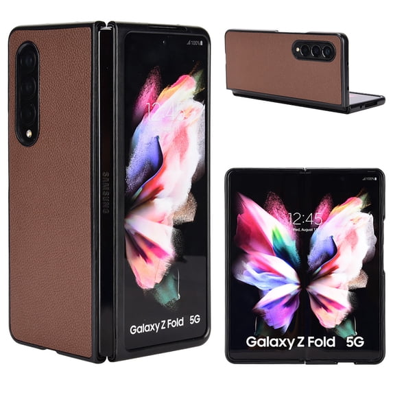 Allytechgroup Slim Fit Phone Case for Samsung Galaxy Z Fold4, Hard PC PU Leather Back Cover Anti-Scratch Drop Protection Shockproof Case Cover for Galaxy Z Fold 4, Brown