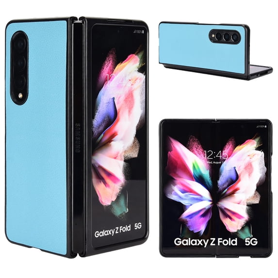 Allytechgroup Slim Fit Phone Case for Samsung Galaxy Z Fold4, Hard PC PU Leather Back Cover Anti-Scratch Drop Protection Shockproof Case Cover for Galaxy Z Fold 4, Skyblue