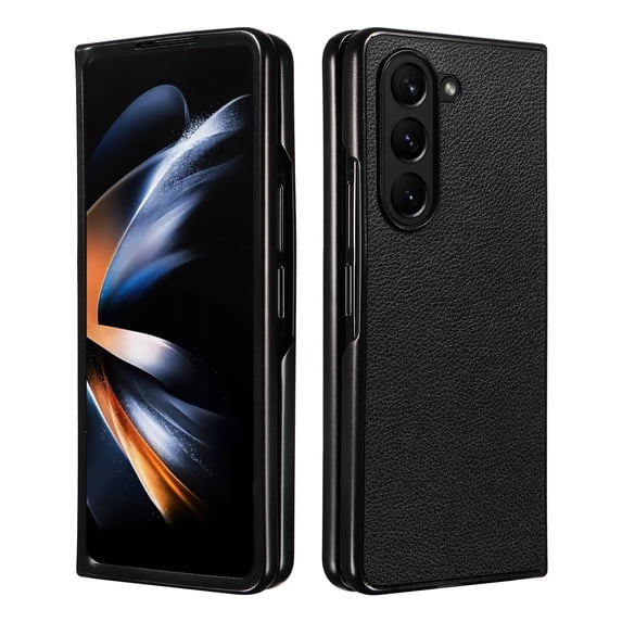 Allytechgroup Slim Fit Phone Case for Samsung Galaxy Z Fold6, Hard PC PU Leather Back Cover Anti-Scratch Drop Protection Shockproof Case Cover for Galaxy Z Fold 6, Black