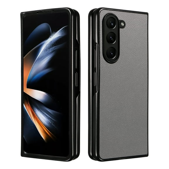 Allytechgroup Slim Fit Phone Case for Samsung Galaxy Z Fold6, Hard PC PU Leather Back Cover Anti-Scratch Drop Protection Shockproof Case Cover for Galaxy Z Fold 6, Gray