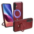 thumbnail image 1 of Allytechgroup Slim Magnetic Case for Samsung Galaxy S22 Plus, Support Wireless Charging, Premium PU Leather Retro Cover with Ring Holder Stand, Shockproof Protective Case, Winered, 1 of 6