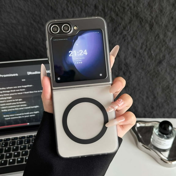 Allytechgroup Slim Matte Samsung Galaxy Z Flip 5 Case with Magnetic Ring, Translucent Soft TPU Shockproof Phone Case for Samsung Galaxy Z Flip 5 Cover Compatible with MagSafe Charging, Gray