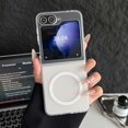 thumbnail image 1 of Allytechgroup Slim Matte Samsung Galaxy Z Flip 5 Case with Magnetic Ring, Translucent Soft TPU Shockproof Phone Case for Samsung Galaxy Z Flip 5 Cover Compatible with MagSafe Charging, White, 1 of 7