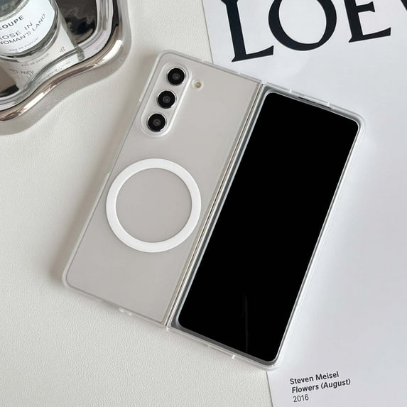 Allytechgroup Slim Matte Samsung Galaxy Z Fold 5 Case with Magnetic Ring, Translucent Soft TPU Shockproof Phone Case for Samsung Galaxy Z Fold 5 Cover Compatible with MagSafe Charging, White