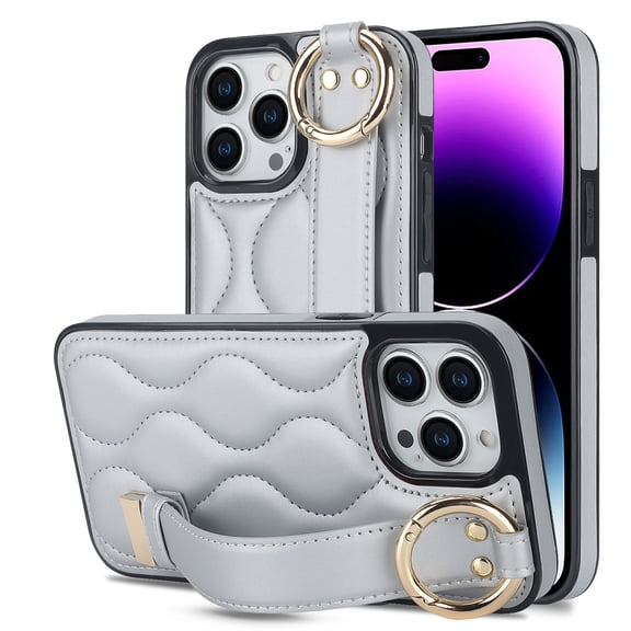 Allytechgroup Slim Phone Case for Apple iPhone 16 Plus, with Hand Strap & Ring Holder Easy to Handle Shockproof Anti-Fingerprint Anti-Slip Stand Protective Case Cover for Women Men,Silver