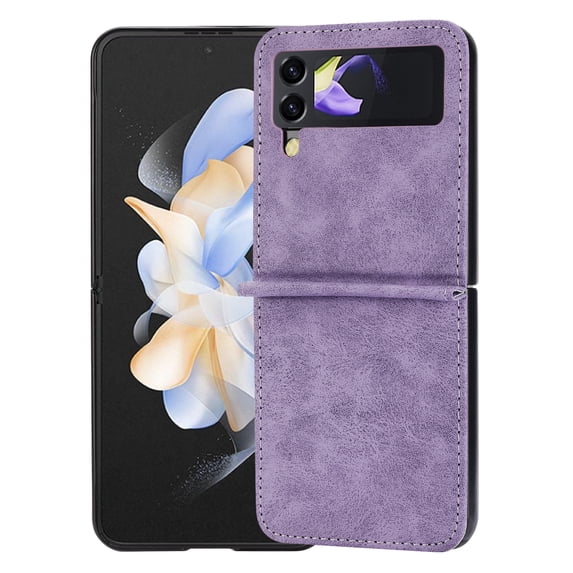Allytechgroup Slim Phone Case for Samsung Galaxy Z Flip4, Premium PU Leather Anti-Scratch Bumper Shockproof Retro Drop Protection Case Cover for Galaxy Z Flip 4, Purple