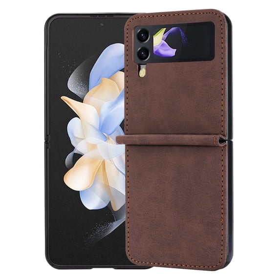 Allytechgroup Slim Phone Case for Samsung Galaxy Z Flip4, Premium PU Leather Anti-Scratch Bumper Shockproof Retro Drop Protection Case Cover for Galaxy Z Flip 4, Brown