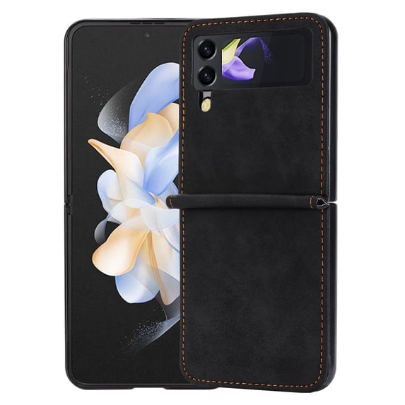 Allytechgroup Slim Phone Case for Samsung Galaxy Z Flip4, Premium PU Leather Anti-Scratch Bumper Shockproof Retro Drop Protection Case Cover for Galaxy Z Flip 4, Black