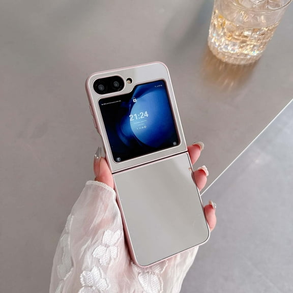 Allytechgroup Slim Protective Case for Samsung Galaxy Z Flip 5, with Mirror Design Lightweighty Stylish Anti-Scratch Bumper Stylish Shell Phone Case Cover for Samsung Galaxy Z Flip 5, Pink