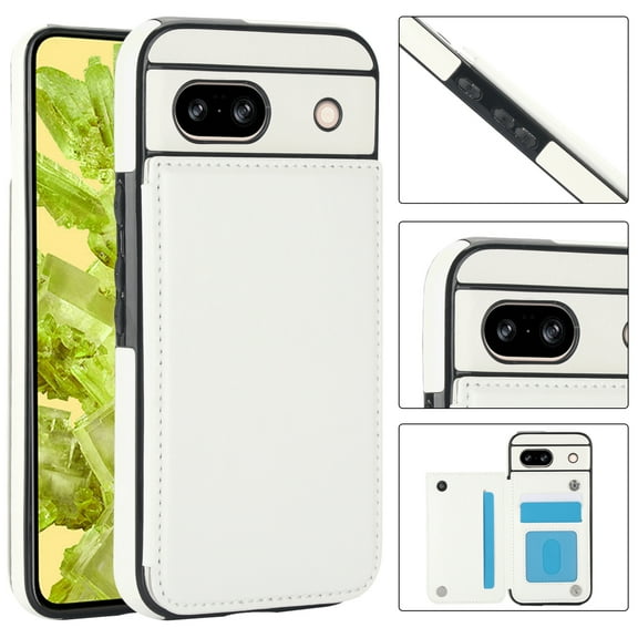 Allytechgroup Slim Wallet Case for Google Pixel 9A Plus, Flip PU Leather Kickstand Card Slots Case, Double Magnetic Buttons Shockproof Full Body Protection Durable Case for Women Men, White