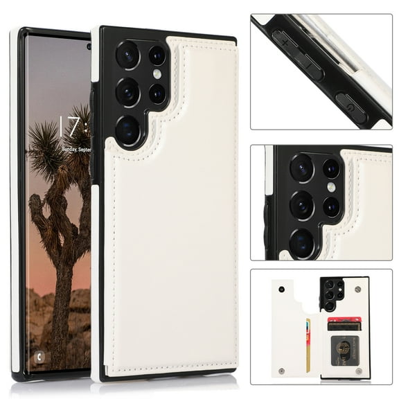 Allytechgroup Slim Wallet Case for Samsung Galaxy S24 Ultra, Flip PU Leather Kickstand Card Slots Case, Double Magnetic Buttons Shockproof Full Body Protection Durable Case for Women Men, White