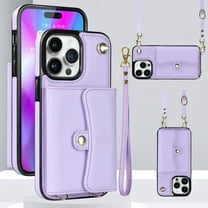 Allytechgroup Slim Wallet Case for iPhone 17 Pro Max, Kickstand Card Slots Cover with Wrist & Crossbody Shoulder Strap for Women Girls RFID Blocking Shockproof Non-Slip Soft TPU Back Case, Purple