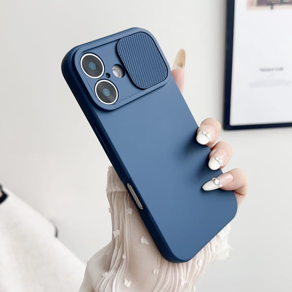 Allytechgroup Solid Color Phone Case Designed for iPhone 16, [Sliding Lens Cover] [Full Camera Protection] Shockproof Soft TPU Ultra Thin & Lightweight Fashion Case for Women Men, Navyblue