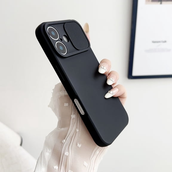 Allytechgroup Solid Color Phone Case Designed for iPhone 16, [Sliding Lens Cover] [Full Camera Protection] Shockproof Soft TPU Ultra Thin & Lightweight Fashion Case for Women Men, Black