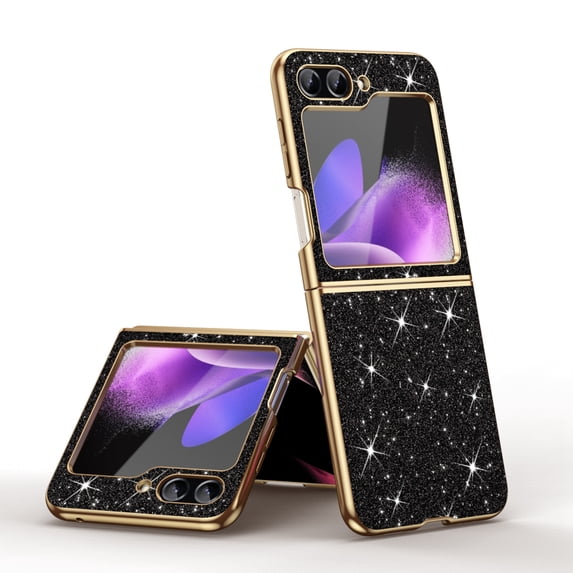 Allytechgroup Sparkle Shining Plating Case for Samsung Galaxy Z Flip4, Ultra Slim Lightweight Stylish Glitter Bling Shockproof Anti-Scratch Protective Case for Samsung Galaxy Z Flip4 - Black