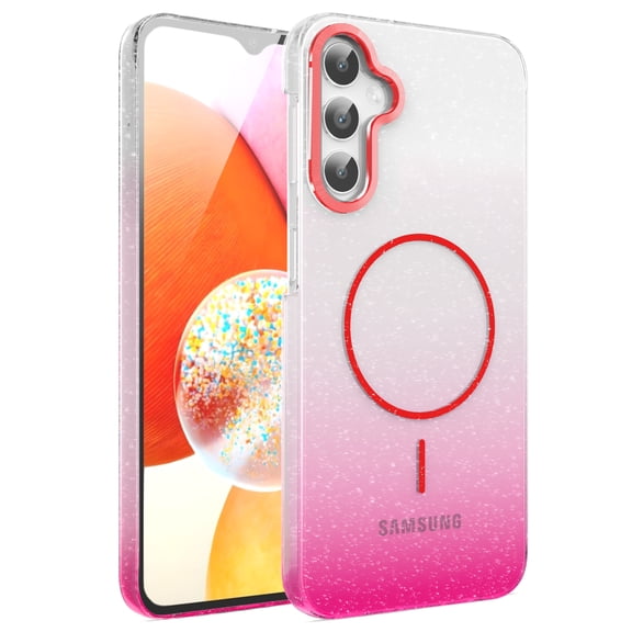 Allytechgroup Sparkly Case for Samsung Galaxy A14 5G, Slim Glitter Magnetic Phone Shell Compatible with Magsafe Anti Yellowing Shockproof Protective Back Cover for Samsung Galaxy A14 5G, Red