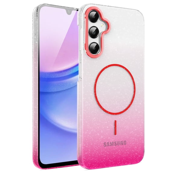 Allytechgroup Sparkly Case for Samsung Galaxy A15, Slim Glitter Magnetic Phone Shell Compatible with Magsafe Anti Yellowing Shockproof Protective Back Cover for Samsung Galaxy A15, Red