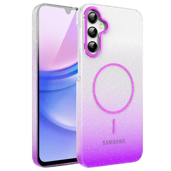 Allytechgroup Sparkly Case for Samsung Galaxy A15, Slim Glitter Magnetic Phone Shell Compatible with Magsafe Anti Yellowing Shockproof Protective Back Cover for Samsung Galaxy A15, Purple