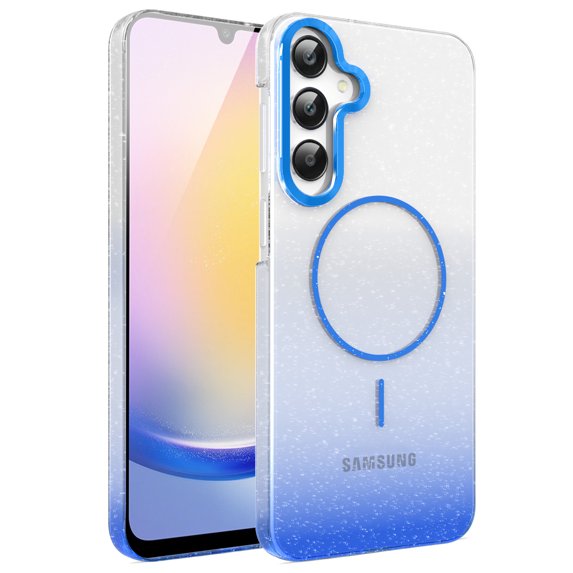 Allytechgroup Sparkly Case for Samsung Galaxy A25 5G, Slim Glitter Magnetic Phone Shell Compatible with Magsafe Anti Yellowing Shockproof Protective Back Cover for Samsung Galaxy A25 5G, Blue