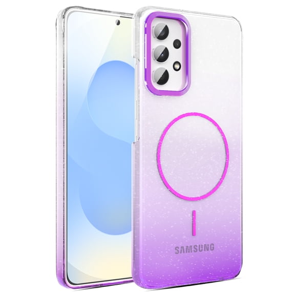 Allytechgroup Sparkly Case for Samsung Galaxy A32 4G, Slim Glitter Magnetic Phone Shell Compatible with Magsafe Anti Yellowing Shockproof Protective Back Cover for Samsung Galaxy A32 4G, Purple