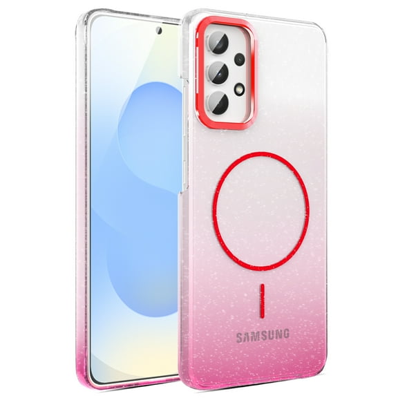 Allytechgroup Sparkly Case for Samsung Galaxy A32 4G, Slim Glitter Magnetic Phone Shell Compatible with Magsafe Anti Yellowing Shockproof Protective Back Cover for Samsung Galaxy A32 4G, Red