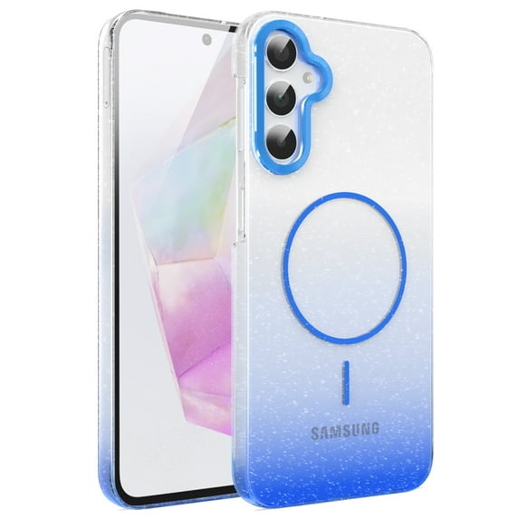 Allytechgroup Sparkly Case for Samsung Galaxy A35, Slim Glitter Magnetic Phone Shell Compatible with Magsafe Anti Yellowing Shockproof Protective Back Cover for Samsung Galaxy A35, Blue