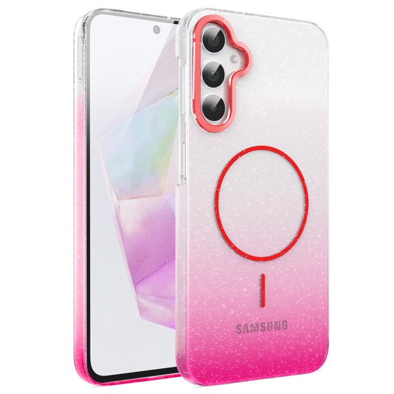 Allytechgroup Sparkly Case for Samsung Galaxy A35, Slim Glitter Magnetic Phone Shell Compatible with Magsafe Anti Yellowing Shockproof Protective Back Cover for Samsung Galaxy A35, Red