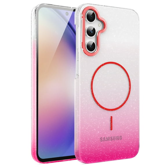 Allytechgroup Sparkly Case for Samsung Galaxy A54 5G, Slim Glitter Magnetic Phone Shell Compatible with Magsafe Anti Yellowing Shockproof Protective Back Cover for Samsung Galaxy A54 5G, Red