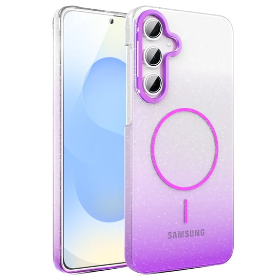Allytechgroup Magnetic Shockproof Glitter Slim Protective Back Cover Cell Phone Case for Samsung Galaxy A55, Purple