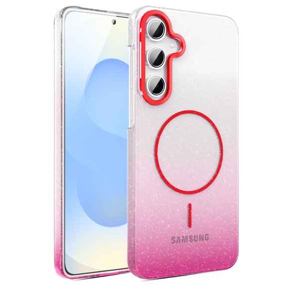 Allytechgroup Sparkly Case for Samsung Galaxy A55, Slim Glitter Magnetic Phone Shell Compatible with Magsafe Anti Yellowing Shockproof Protective Back Cover for Samsung Galaxy A55, Red