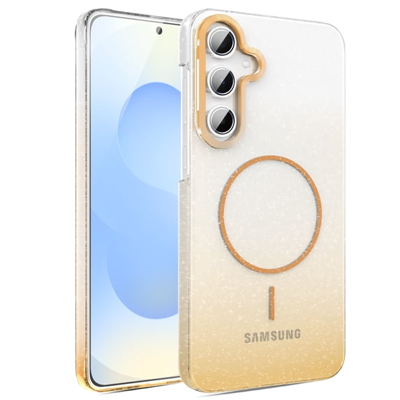Allytechgroup Sparkly Case for Samsung Galaxy A55, Slim Glitter Magnetic Phone Shell Compatible with Magsafe Anti Yellowing Shockproof Protective Back Cover for Samsung Galaxy A55, Gold
