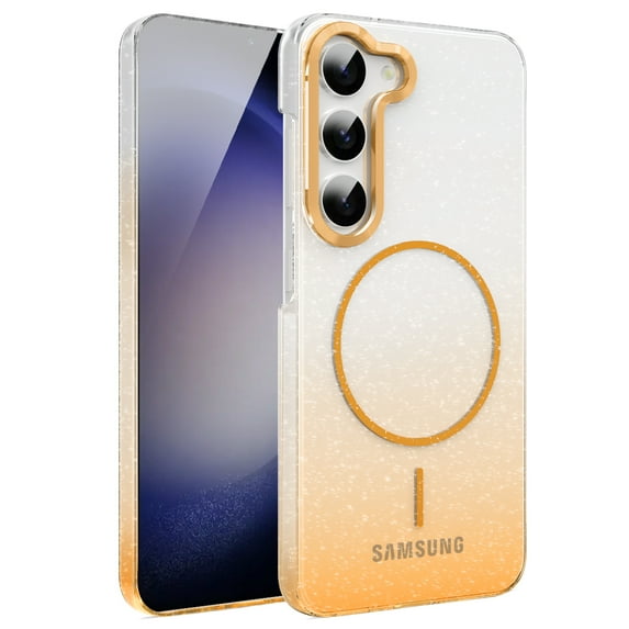 Allytechgroup Sparkly Case for Samsung Galaxy S23, Slim Glitter Magnetic Phone Shell Compatible with Magsafe Anti Yellowing Shockproof Protective Back Cover for Samsung Galaxy S23, Gold