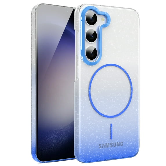 Allytechgroup Sparkly Case for Samsung Galaxy S23, Slim Glitter Magnetic Phone Shell Compatible with Magsafe Anti Yellowing Shockproof Protective Back Cover for Samsung Galaxy S23, Blue