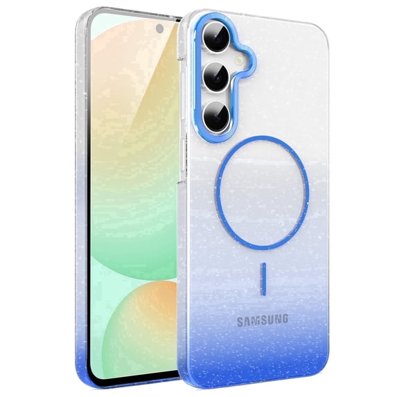 Allytechgroup Sparkly Case for Samsung Galaxy S24 FE, Slim Glitter Magnetic Phone Shell Compatible with Magsafe Anti Yellowing Shockproof Protective Back Cover for Samsung Galaxy S24 FE, Blue