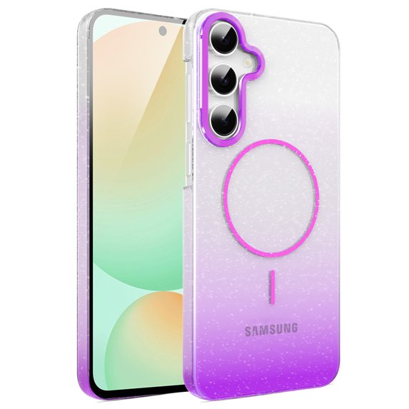 Allytechgroup Sparkly Case for Samsung Galaxy S24 FE, Slim Glitter Magnetic Phone Shell Compatible with Magsafe Anti Yellowing Shockproof Protective Back Cover for Samsung Galaxy S24 FE, Purple