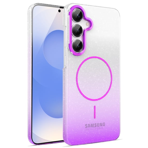 Allytechgroup Sparkly Case for Samsung Galaxy S25+, Slim Glitter Magnetic Phone Shell Compatible with Magsafe Anti Yellowing Shockproof Protective Back Cover for Samsung Galaxy S25+, Purple