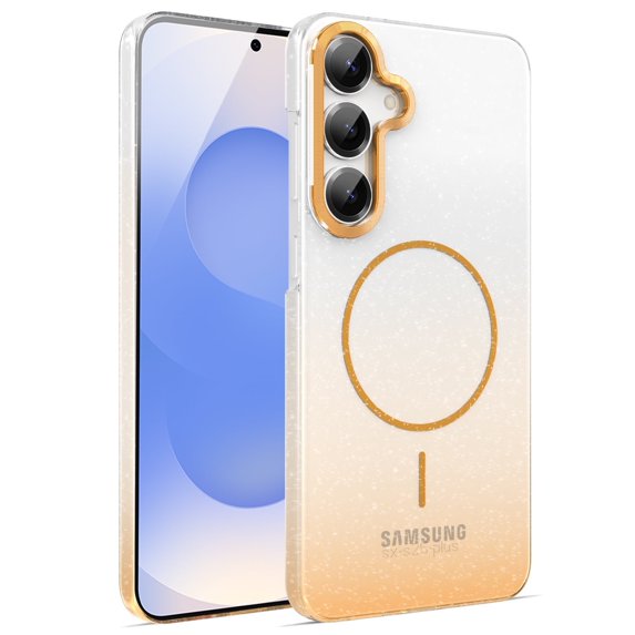 Allytechgroup Sparkly Case for Samsung Galaxy S25+, Slim Glitter Magnetic Phone Shell Compatible with Magsafe Anti Yellowing Shockproof Protective Back Cover for Samsung Galaxy S25+, Gold