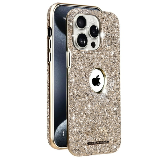 Allytechgroup Sparkly Case for iPhone 14 Pro Max, Bling Diamond Rhinestones Slim Phone Case Support Wireless Charging Shockproof Magnetic Back Cover for iPhone 14 Pro Max, Gold
