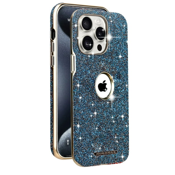 Allytechgroup Sparkly Case for iPhone 15 Plus, Bling Diamond Rhinestones Slim Phone Case Support Wireless Charging Shockproof Magnetic Back Cover for iPhone 15 Plus, Blue