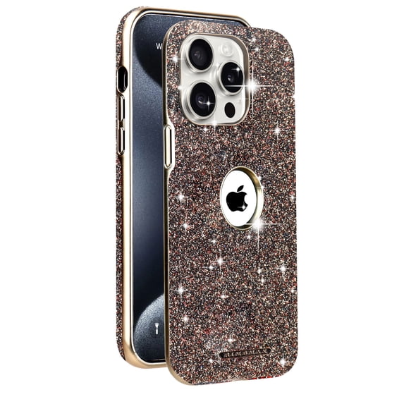 Allytechgroup Sparkly Case for iPhone 16, Bling Diamond Rhinestones Slim Phone Case Support Wireless Charging Shockproof Magnetic Back Cover for iPhone 16, Coffee