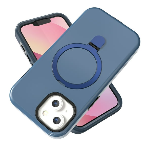 Allytechgroup Stand Case for iPhone 15, Sturdy Heavy Duty Shockproof Phone Case with Foldable Ring Holder for Women Men, Ultra Thin Hybrid Rugged Back Cover for iPhone 15, Blue