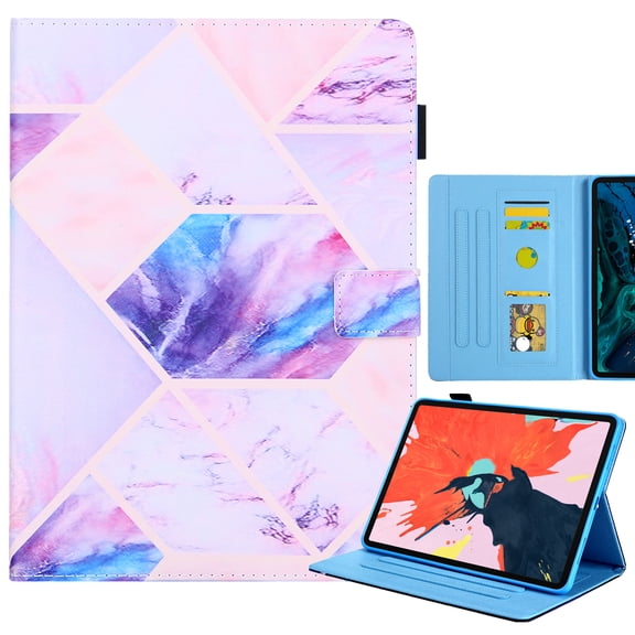 Allytechgroup Stunning iPad Air 11 Case 2024, Apple iPad Air 11 Inch Cover Case, Stylish Pattern Shockproof Bumper with Multi Angle Stand, Pencil Holder and Card Slots,Purple Marble