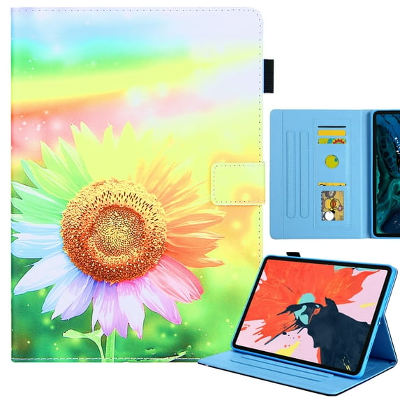 Allytechgroup Stunning iPad Air 11 Case 2024, Apple iPad Air 11 Inch Cover Case, Stylish Pattern Shockproof Bumper with Multi Angle Stand, Pencil Holder and Card Slots,Sunflower