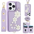 thumbnail image 1 of Allytechgroup Stylish Flower Design Apple iPhone 15 Pro Max Wallet Case, Shockproof Phone Case with Cards Holder, Hand Strap, and Crossbody Shoulder Strap Luxury Case for iPhone 15 Pro Max, Purple, 1 of 9