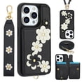 thumbnail image 1 of Allytechgroup Stylish Flower Design Apple iPhone 15 Wallet Case, Shockproof Phone Case with Cards Holder, Hand Strap, and Crossbody Shoulder Strap Luxury Case for iPhone 15, Black, 1 of 9