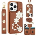 thumbnail image 1 of Allytechgroup Stylish Flower Design Apple iPhone 16 Pro Max Wallet Case, Shockproof Phone Case with Cards Holder, Hand Strap, and Crossbody Shoulder Strap Luxury Case for iPhone 16 Pro Max, Brown, 1 of 9