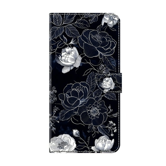 Allytechgroup Stylish Galaxy A35 Case Cover, Flip Cover Wallet Case with Card Slots, Magnetic Closure Stand Feature Shockproof PU Leather Phone Case for Samsung Galaxy A35,Black White Rose