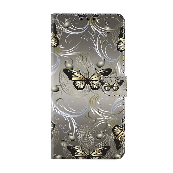 Allytechgroup Stylish Galaxy S21 Case Cover, Flip Cover Wallet Case with Card Slots, Magnetic Closure Stand Feature Shockproof PU Leather Phone Case for Samsung Galaxy S21,Gold Butterflies
