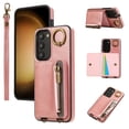 thumbnail image 1 of Allytechgroup Stylish Galaxy S21 FE Wallet Case, Premium Phone Case for Samsung Galaxy S21 FE with Card Holder Zipper Pocket Hand Wrist Shockproof Stand Cover for Women Men, Pink, 1 of 6