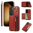 thumbnail image 1 of Allytechgroup Stylish Galaxy S21 FE Wallet Case, Premium Phone Case for Samsung Galaxy S21 FE with Card Holder Zipper Pocket Hand Wrist Shockproof Stand Cover for Women Men, Red, 1 of 6